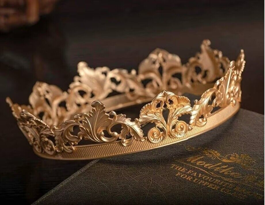Gold Vintage Crown, Hair Jewelry, Royal King Crown, Men Metal, Prom, Party Gift