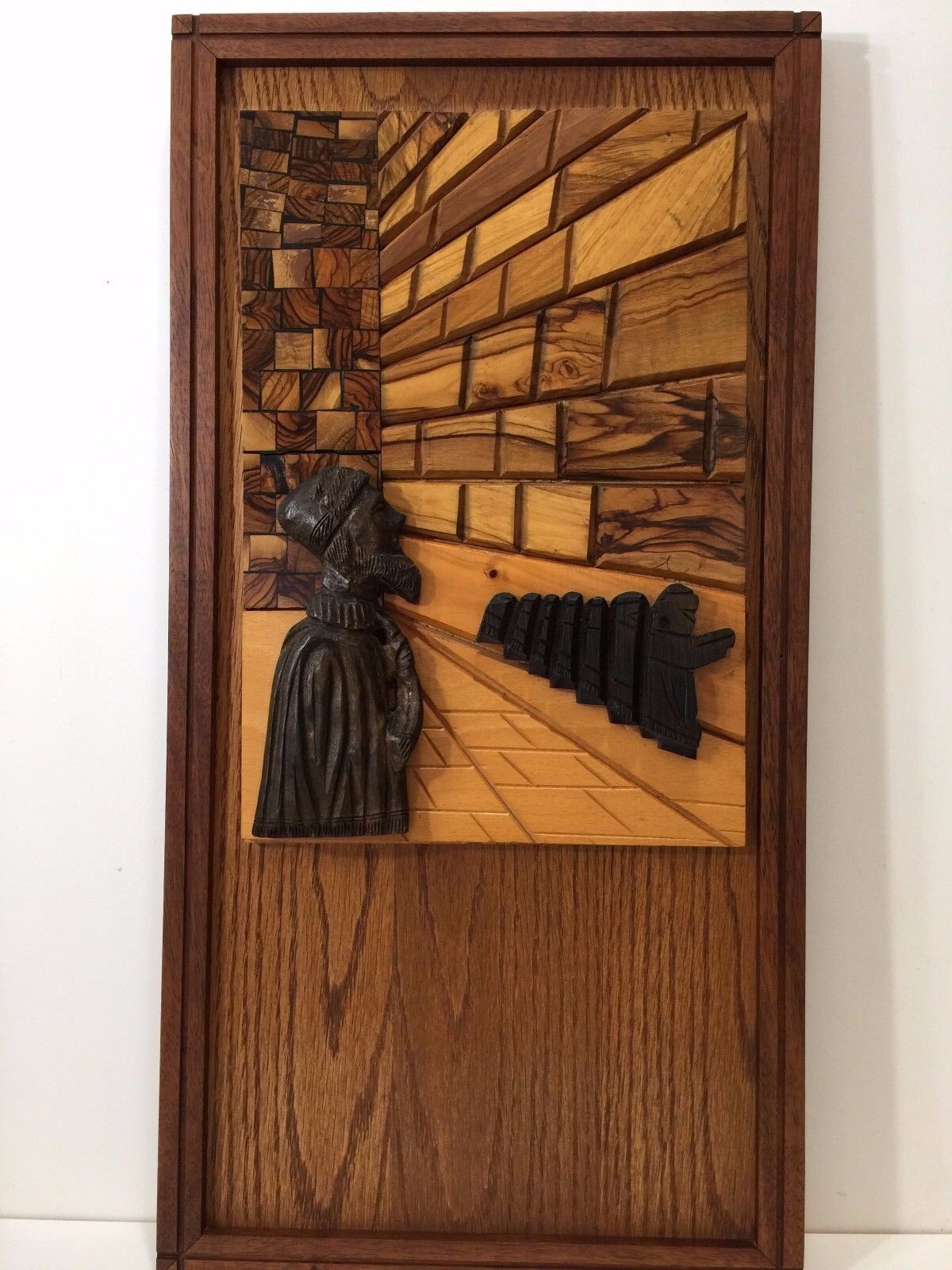 Vintage Handcarved Wooden Western Wailing Wall Jewish Religious 3-D Panel