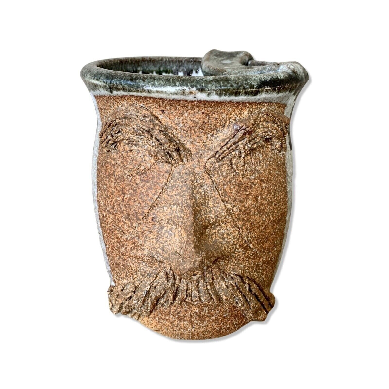 Vintage Handmade Mustache Face Ceramic Mug Glazed