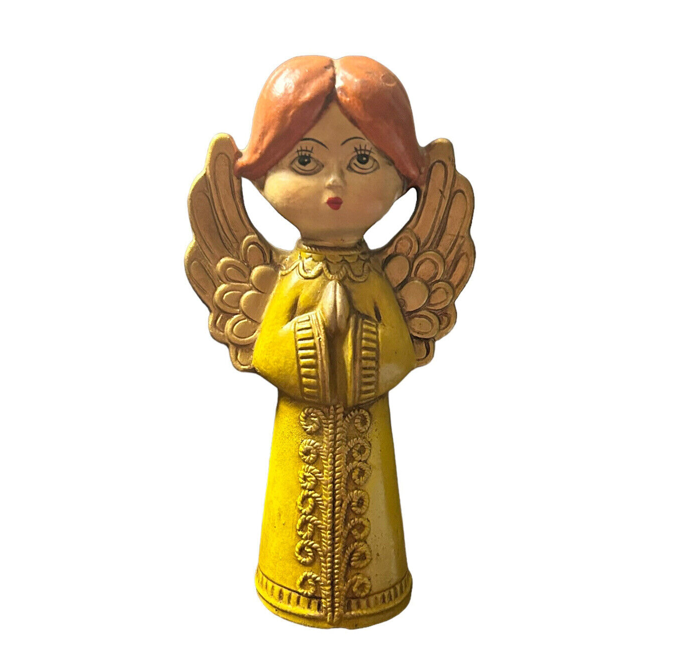 Parma AAI Japan Christmas Angel Figurine Yellow Dress Gold Wings 7.25” Holiday
