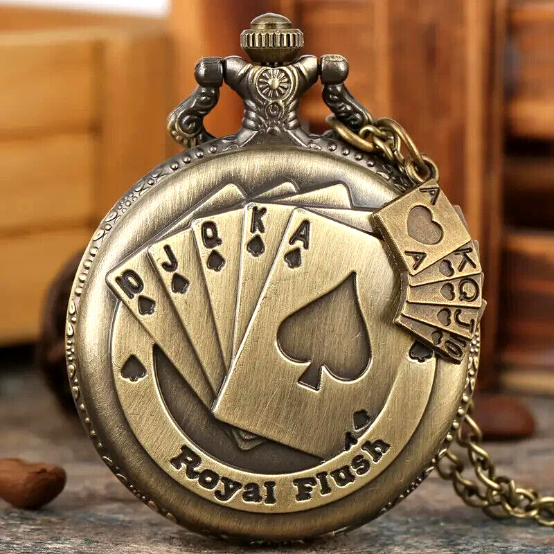 Vintage Bronze Playing Cards Pendant Pocket Watch Trendy Exquisite Gifts Hot New