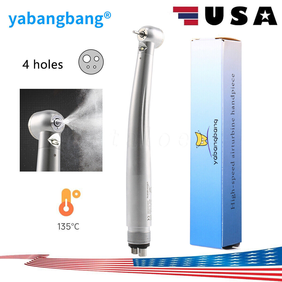 Yabangbang Dental High Speed (LED E-generator) Handpiece 4/2-Hole Push Turbine