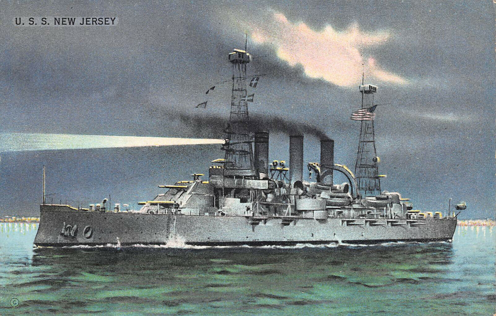 U.S.S. New Jersey, Battleship, Early Postcard, Unused