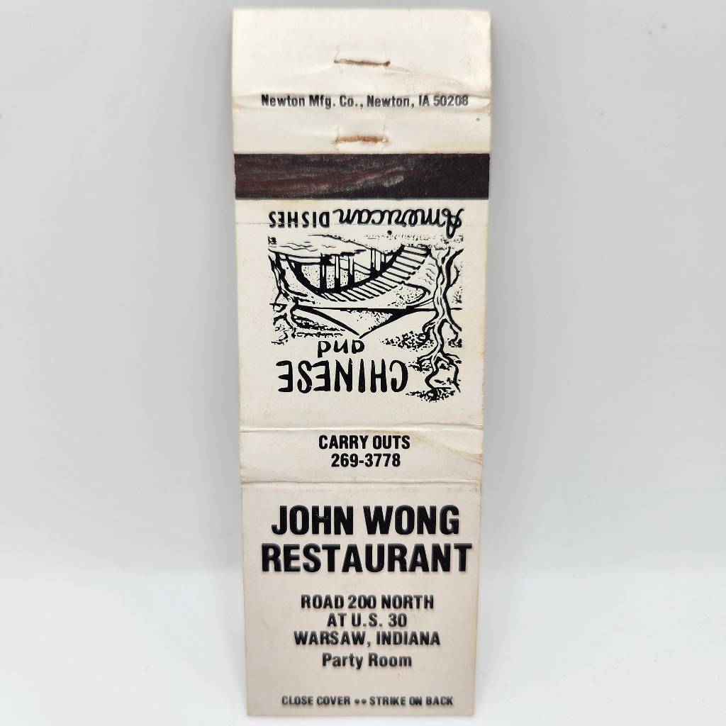 Vintage Matchbook John Wong Chinese Restaurant Warsaw Indiana 