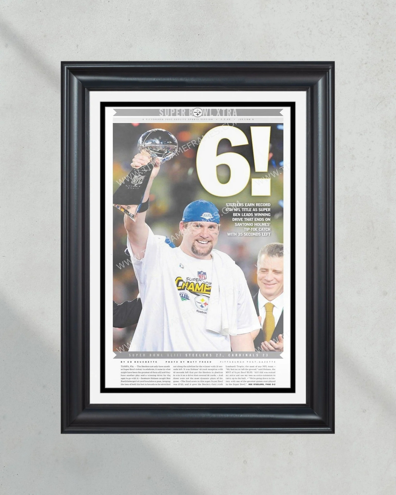 2009 Pittsburgh Steelers “6” Super Bowl Champions Framed Front Page Newspaper Pr
