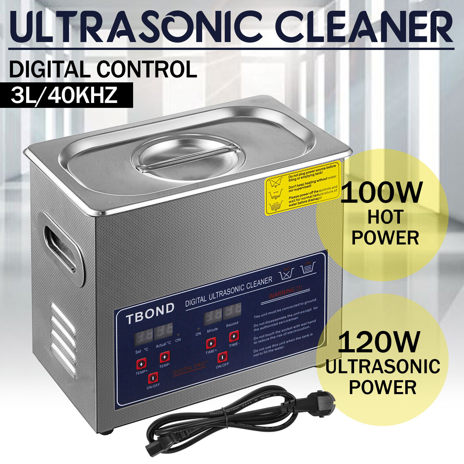Industry Ultrasonic Cleaner 3L New Stainless Steel Heated Heater w/Timer