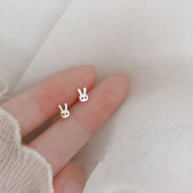 Fashion 925 Silver Small Rabbit Moon Heart Zircon Ear Stud Hoop Earrings Women