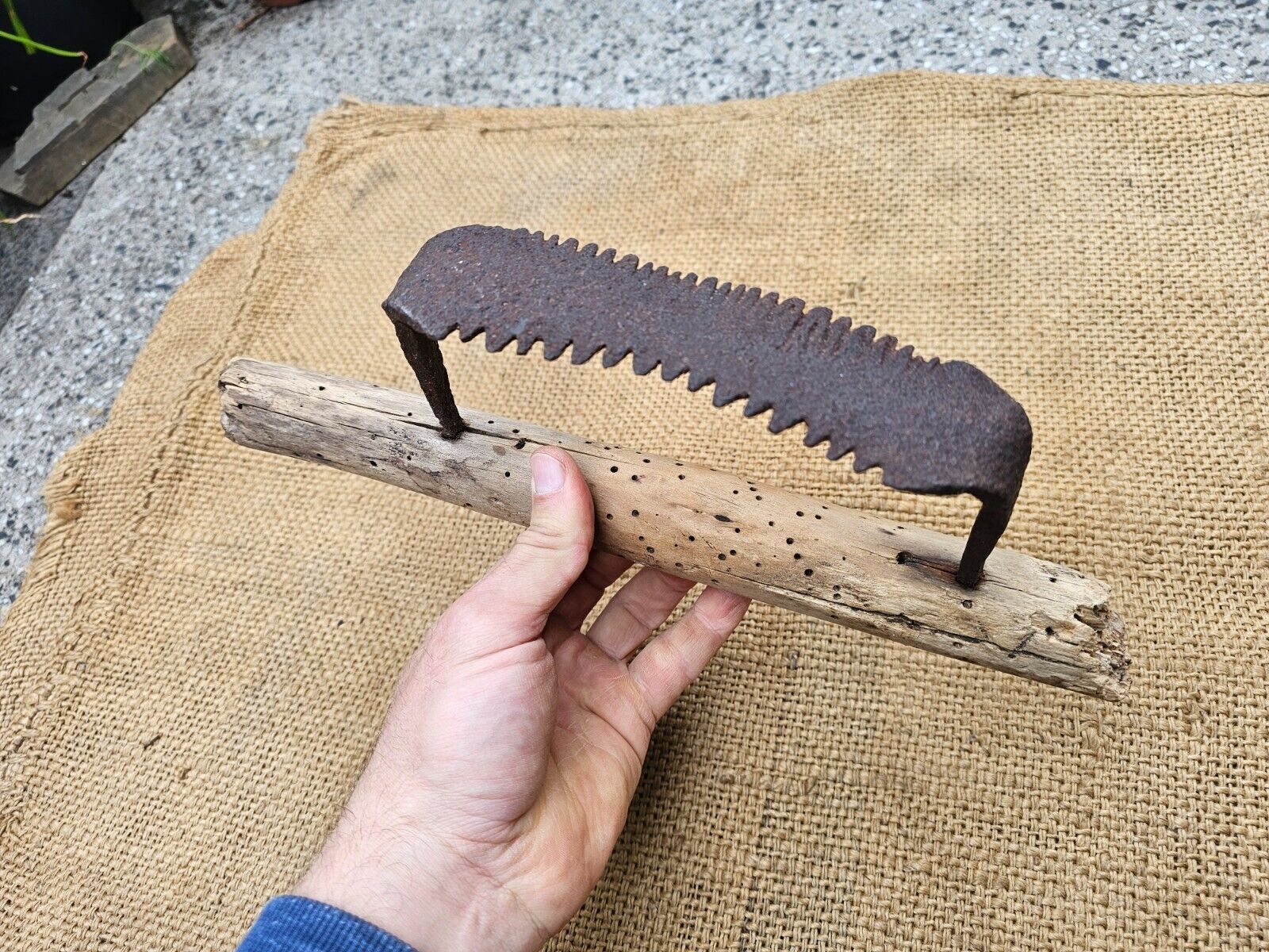 RARE Antique Primitive Horse Curry Comb Wood Metal Farmhouse Vinatge Horse Tool