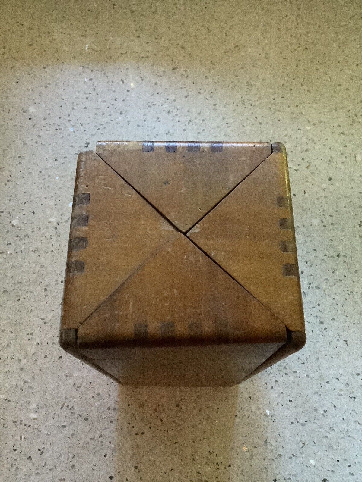 Antique WOOD FOLD-OUT Dovetail Sewing Box