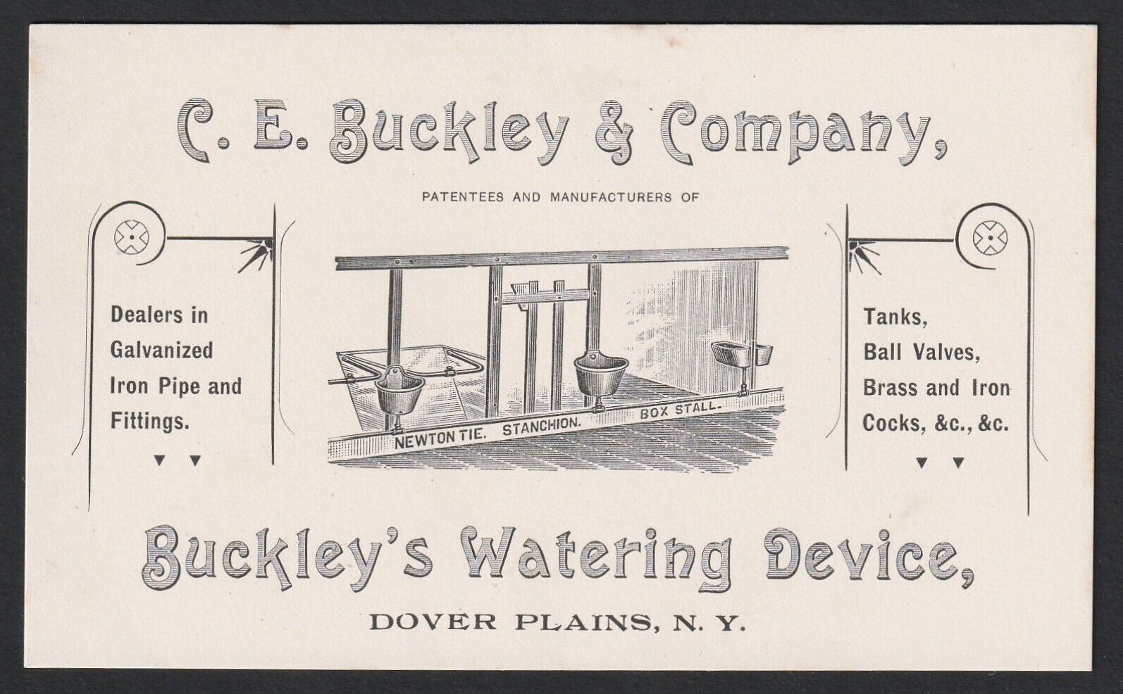 RARE Advertising Trade Card - Buckley Watering Device- Cows 1891 Dover Plains NY