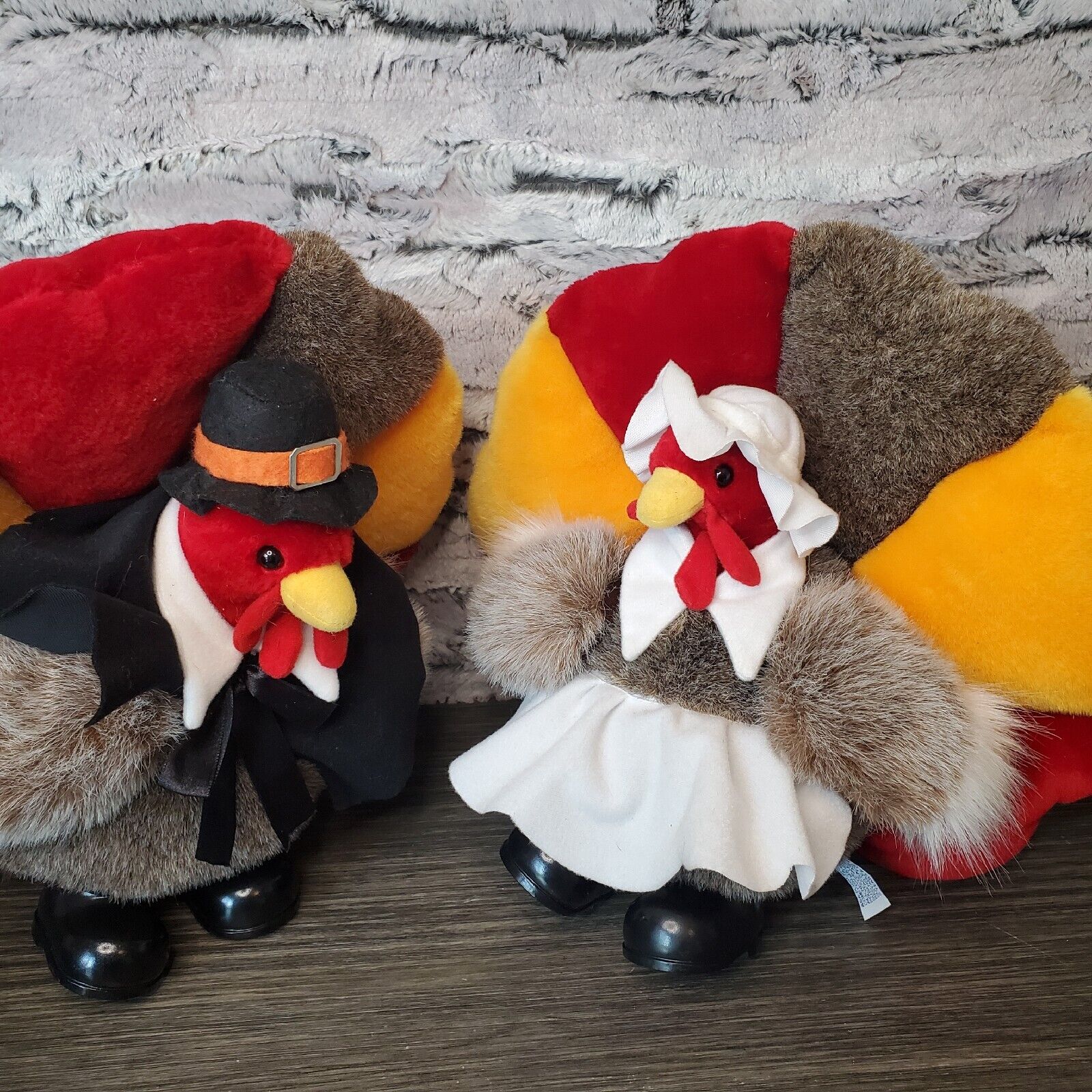 EUC - People Pals Mr. & Mrs. Turkey Plush Thanksgiving Stuffed Decorative 12\