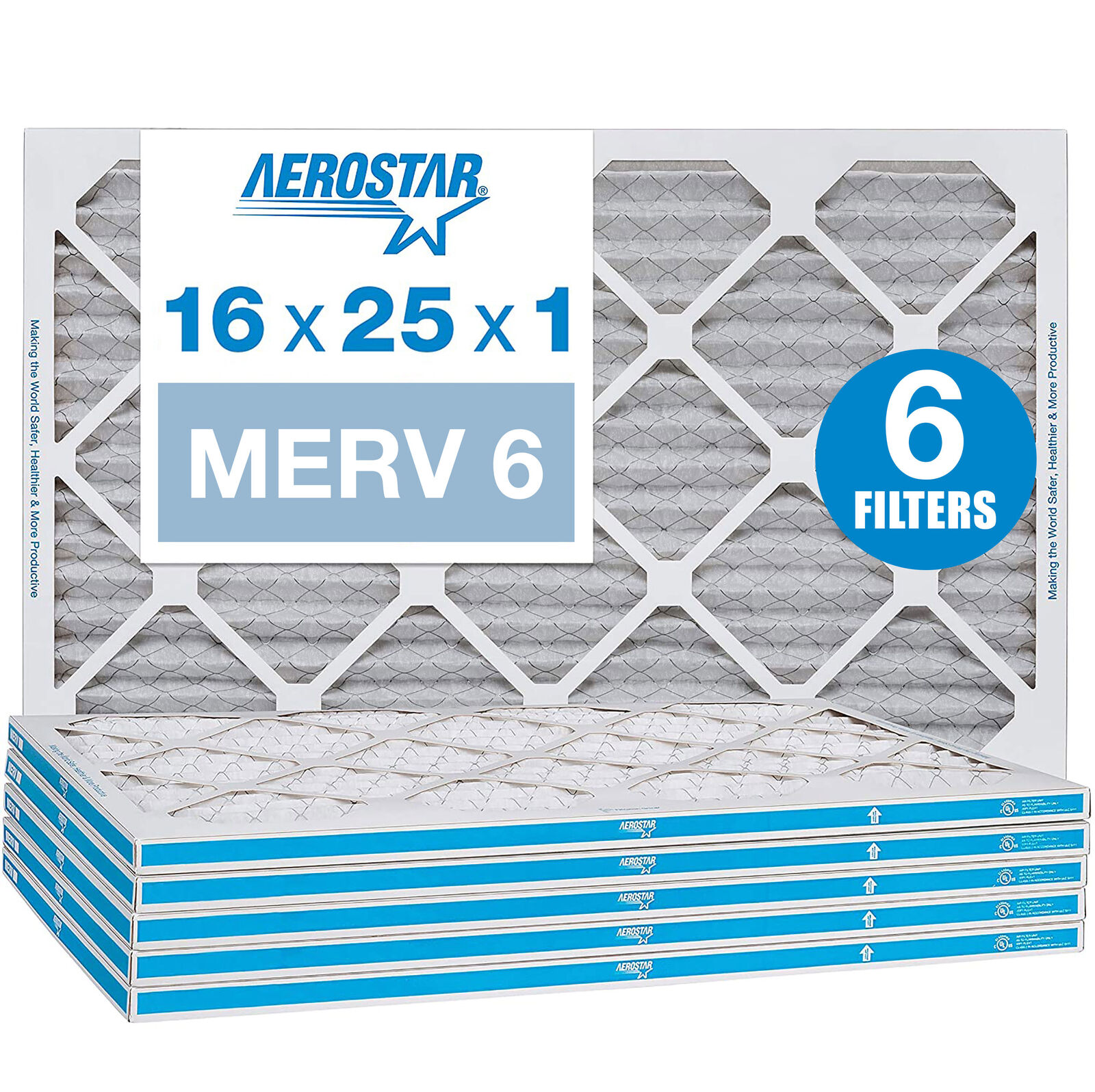 Aerostar 16x25x1 MERV 6 Pleated Air Filter, AC Furnace Air Filter, 12 Pack
