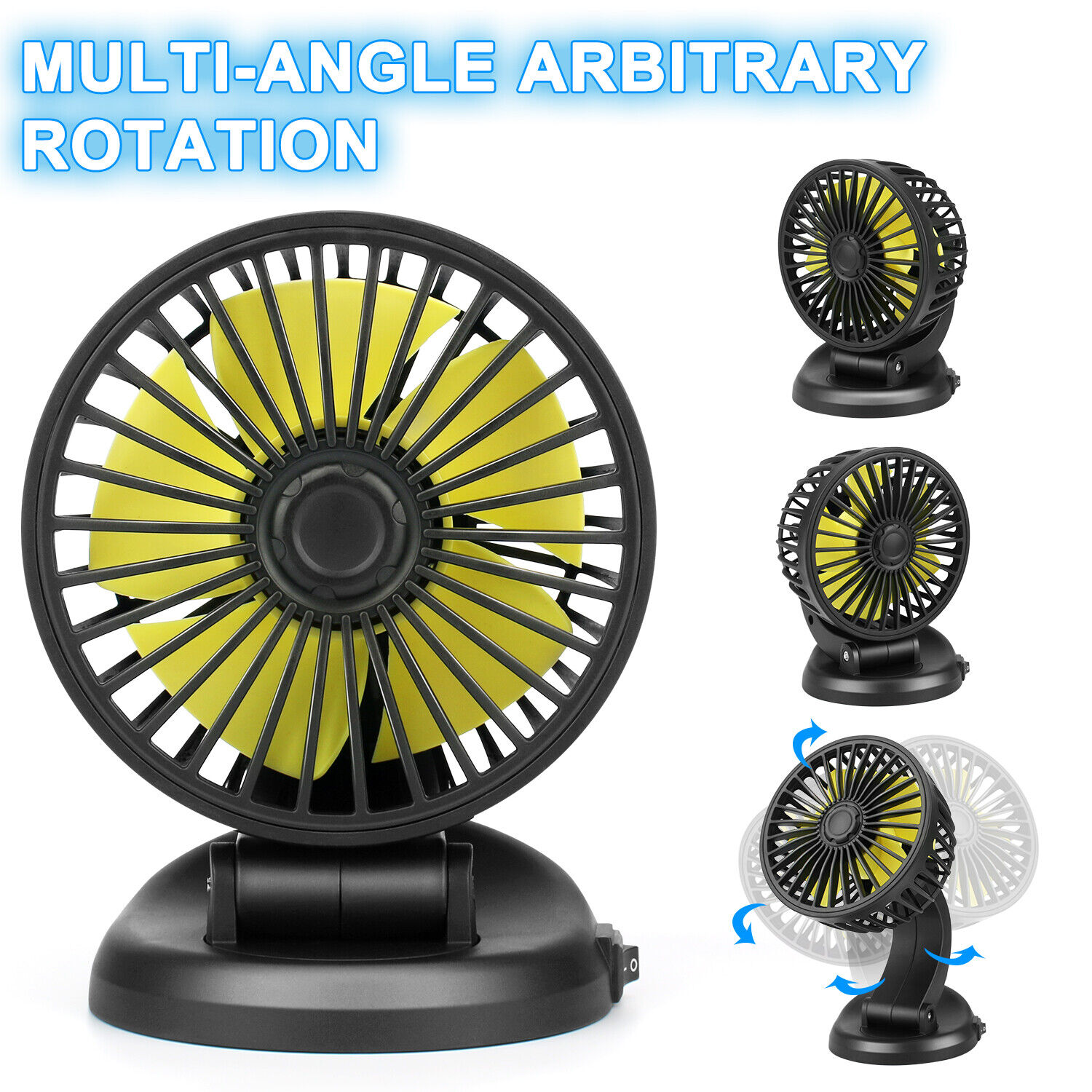 12V Dual Head Car Fan Cooling 360° Rotable Air Cooler Foldable Dashboard Fan