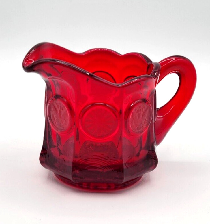 Vintage Fostoria Ruby Red Coin Glass Creamer Pitcher Eagle and Torch Coin Dot