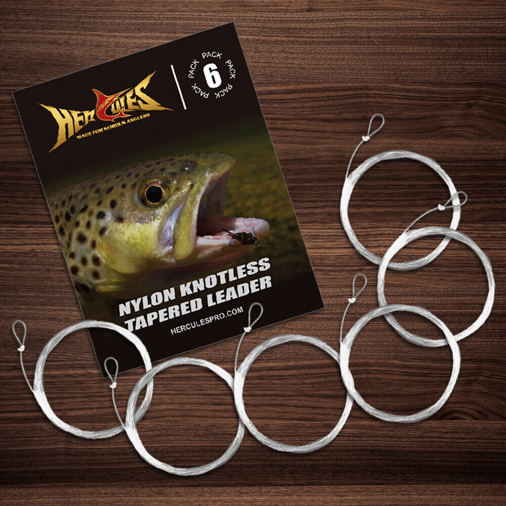 HERCULES Nylon Pre-Tied Fly Fishing Tapered Leader Line with Loop 6 Pack 7.5 FT