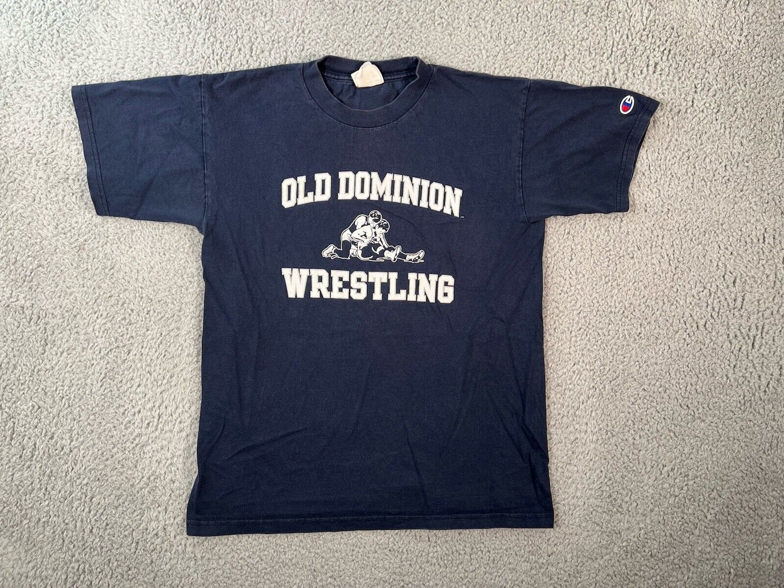 Vintage Champion Old Dominion Wrestling T Shirt Mens Medium Navy Short Sleeve