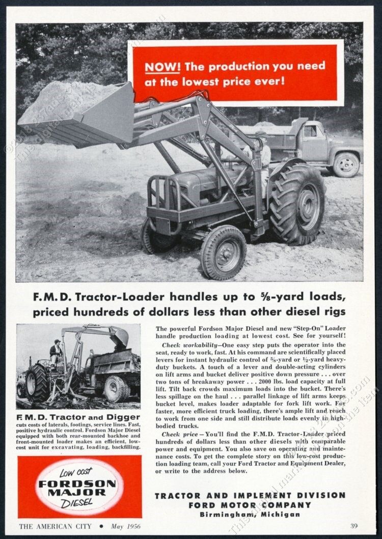 1956 Ford Fordson FMD tractor loader photo vintage trade print ad