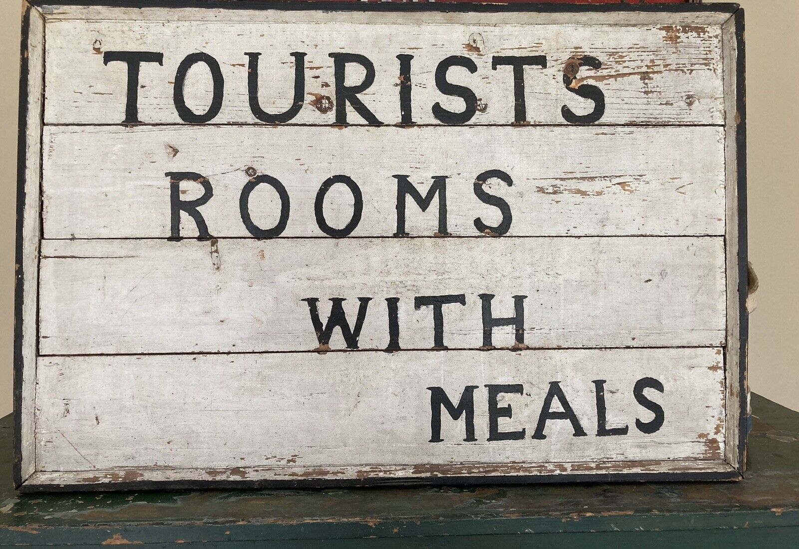 Antique Wooden Double Sided Tourists Rooms Meals Sign