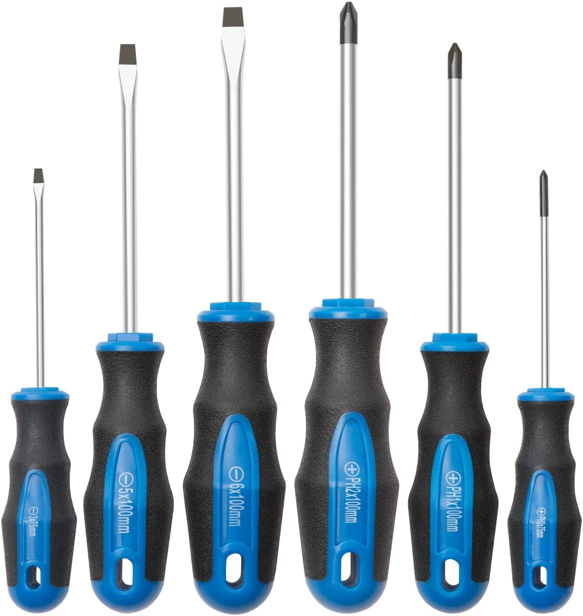 6-Piece Magnetic Tip Screwdriver Set - Phillips and Flat Head, Cushion Grip