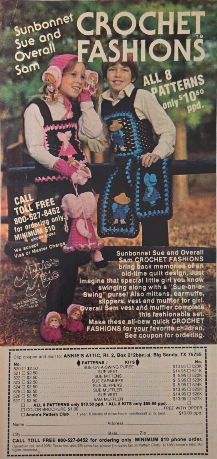Sunbonnet Sue & Overall Sam Crochet Patterns Annie's Attic Vintage 1980 Print Ad