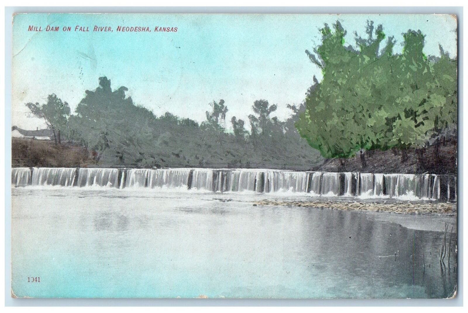 1908 Mill Dam On Fall River Scene Neodesha Kansas KS Posted Vintage Postcard
