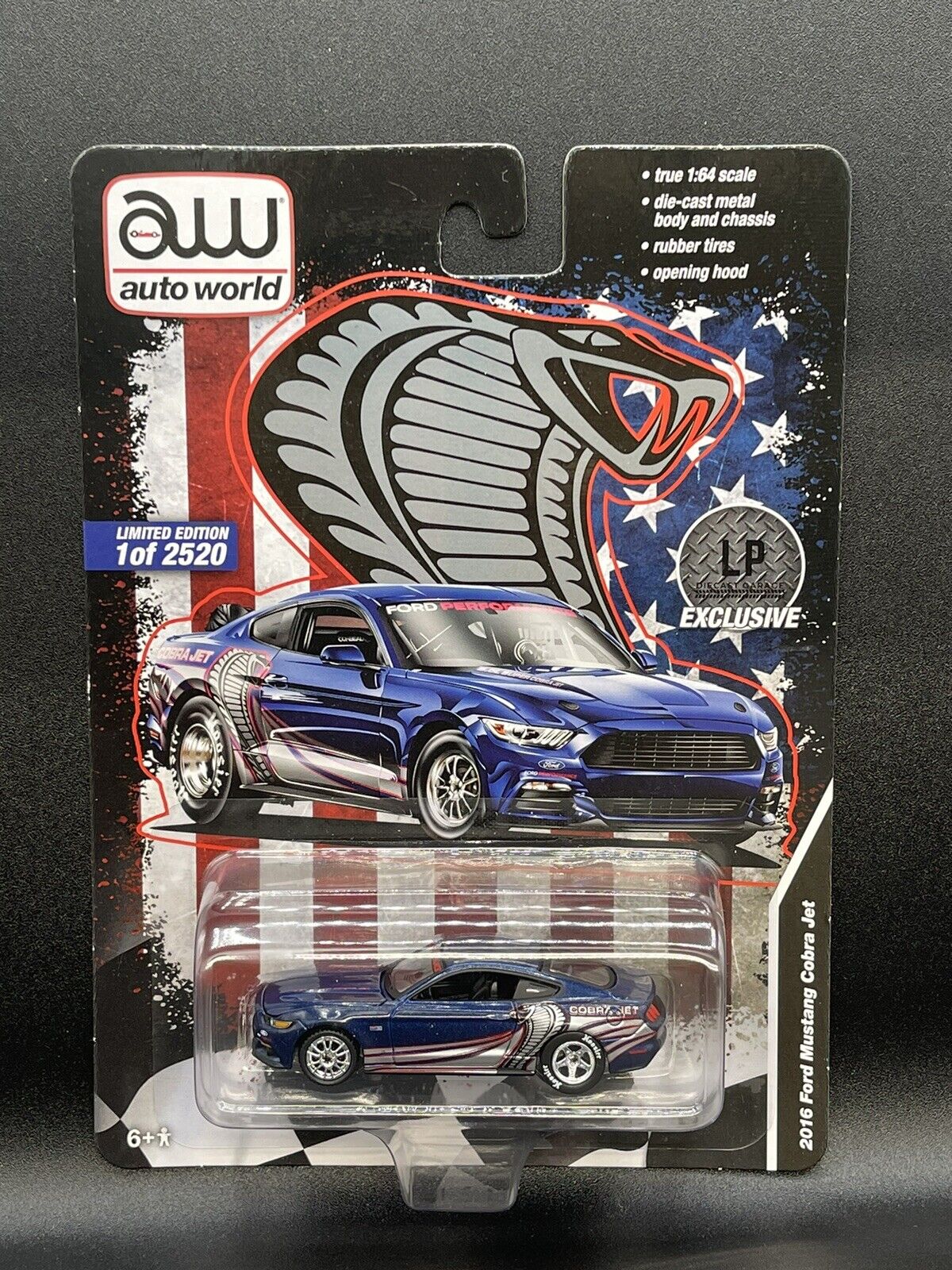 AUTO WORLD 2016 Ford Mustang Cobra Jet Exclusive Blue 1:64 Diecast Drag Car NEW