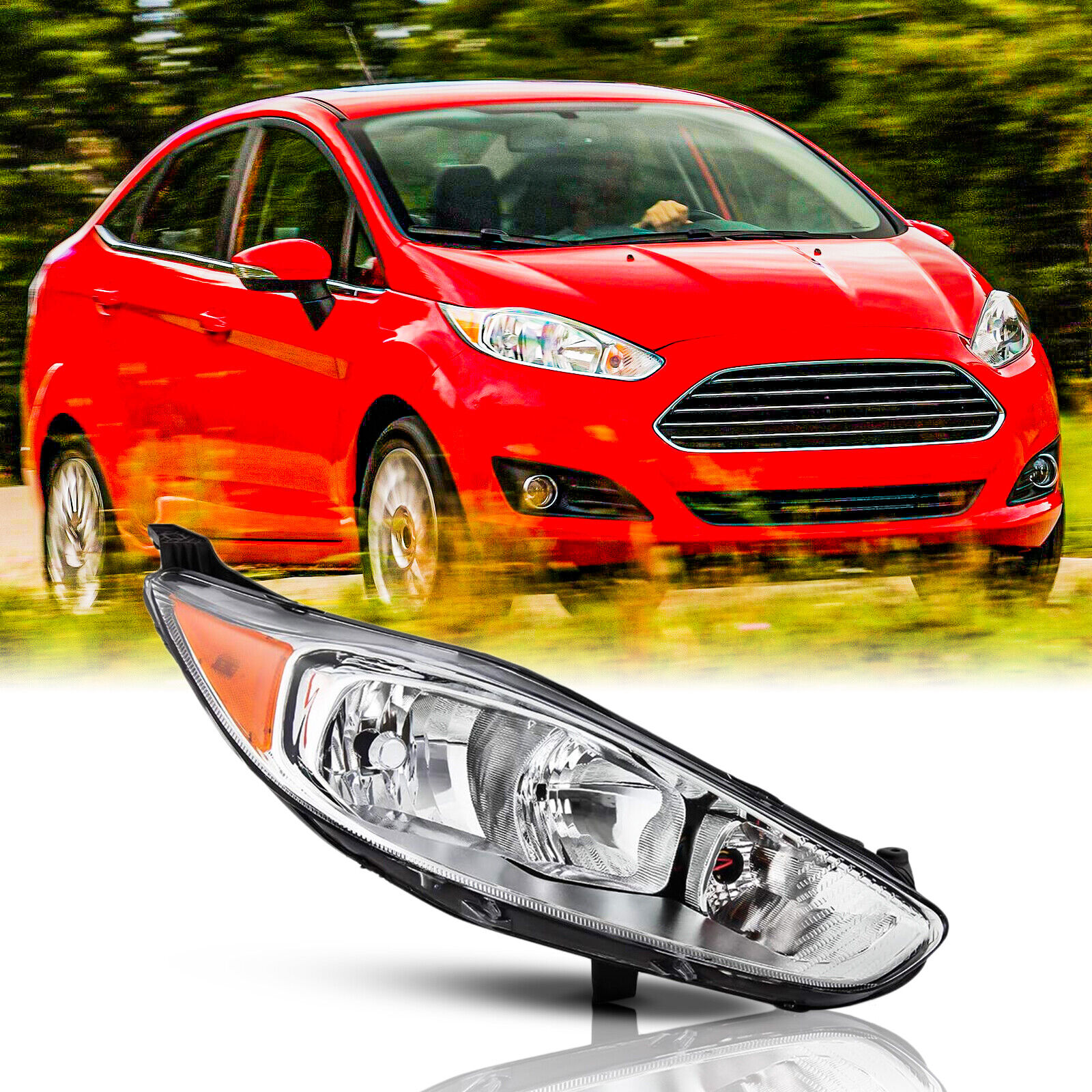 For 2014-2019 Ford Fiesta Headlights Headlamps Chrome With Bulbs Passenger Side