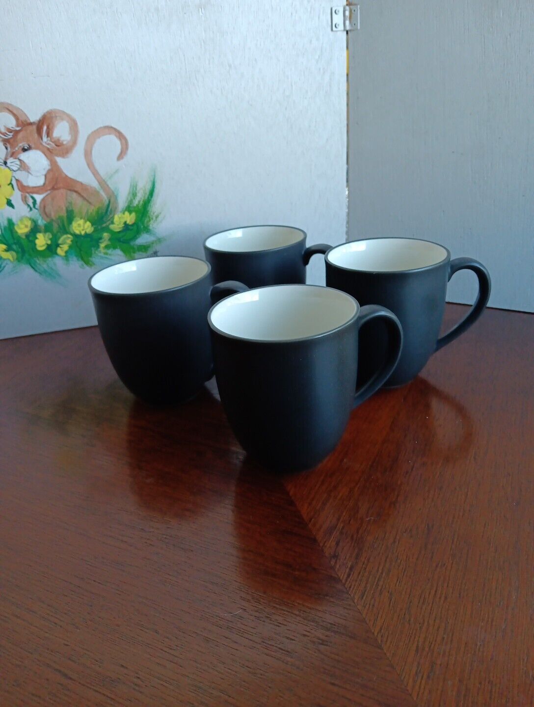 Lot of 4 Noritake Colorwave #8034 Graphite Mugs Stoneware Coffee Cups Set 12 oz