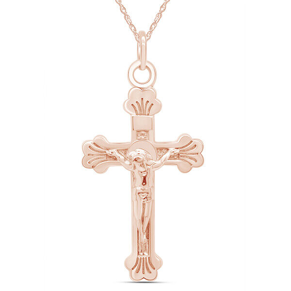 Cross Crucifix Cross Catholic Necklace 14K Rose Gold Plated Sterling 18\