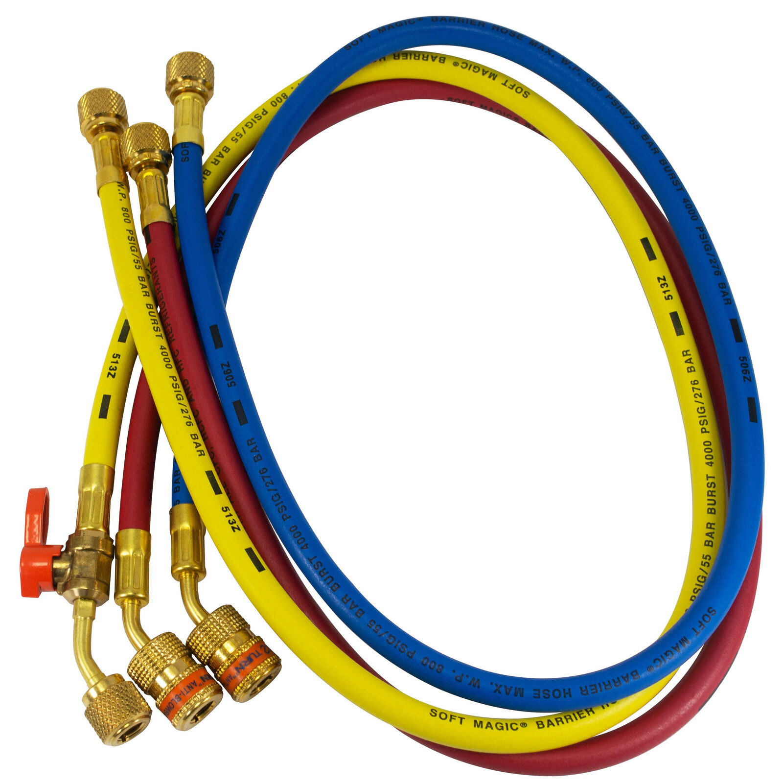 Uniweld Manifold Hoses 60in Red and Blue with EZ Turn Yellow with Ball Valve CFC