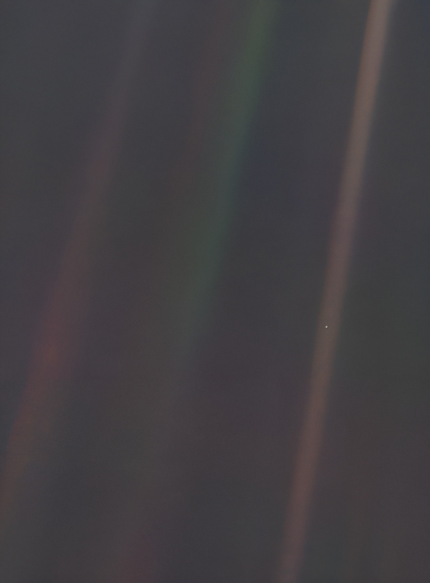 Pale Blue Dot Earth from the Outer Solar System Sunbeams Planet Photo Print 1990