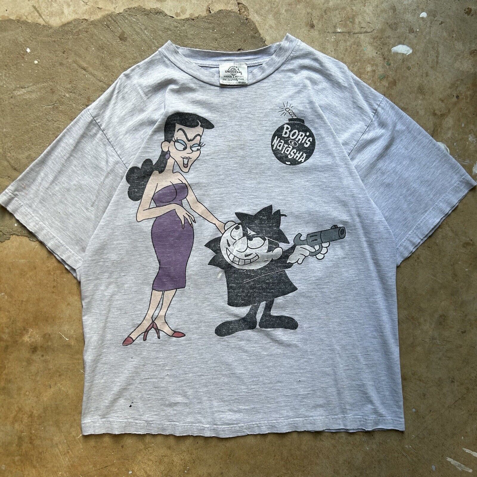 Vintage Rocky Bullwinkle Boris Natasha All Over Print Big Graphic T-Shirt Large