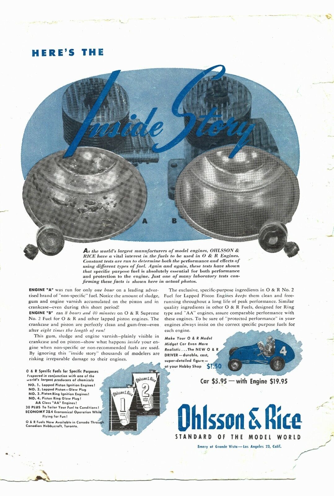 Ohlsson & Rice O&R Engines Model Car Print Ad 8.5\