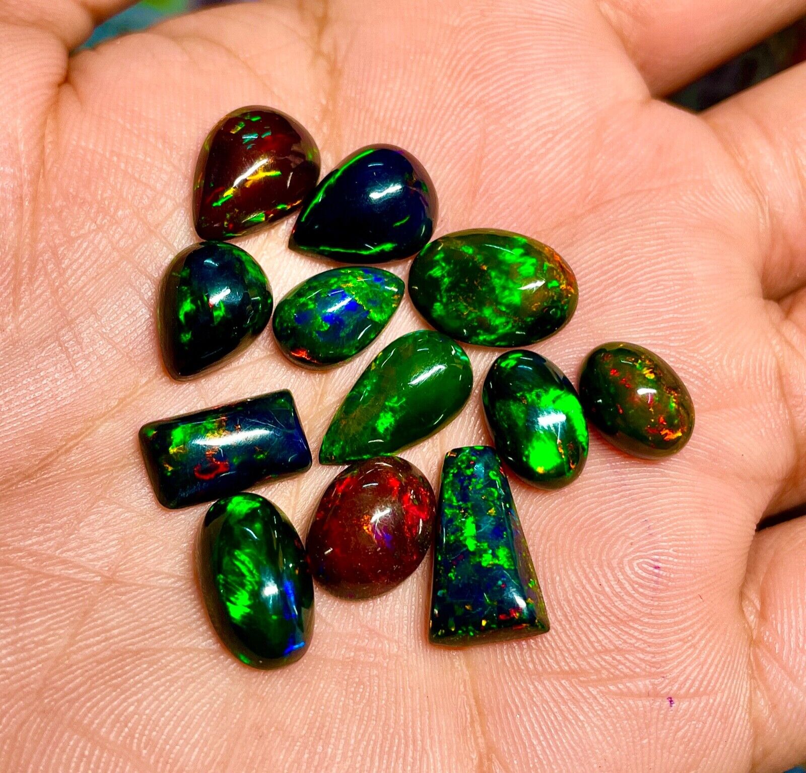 AAA quality Natural Black Opal Loose Gemstones Cabochons Lot Ethiopian Opals