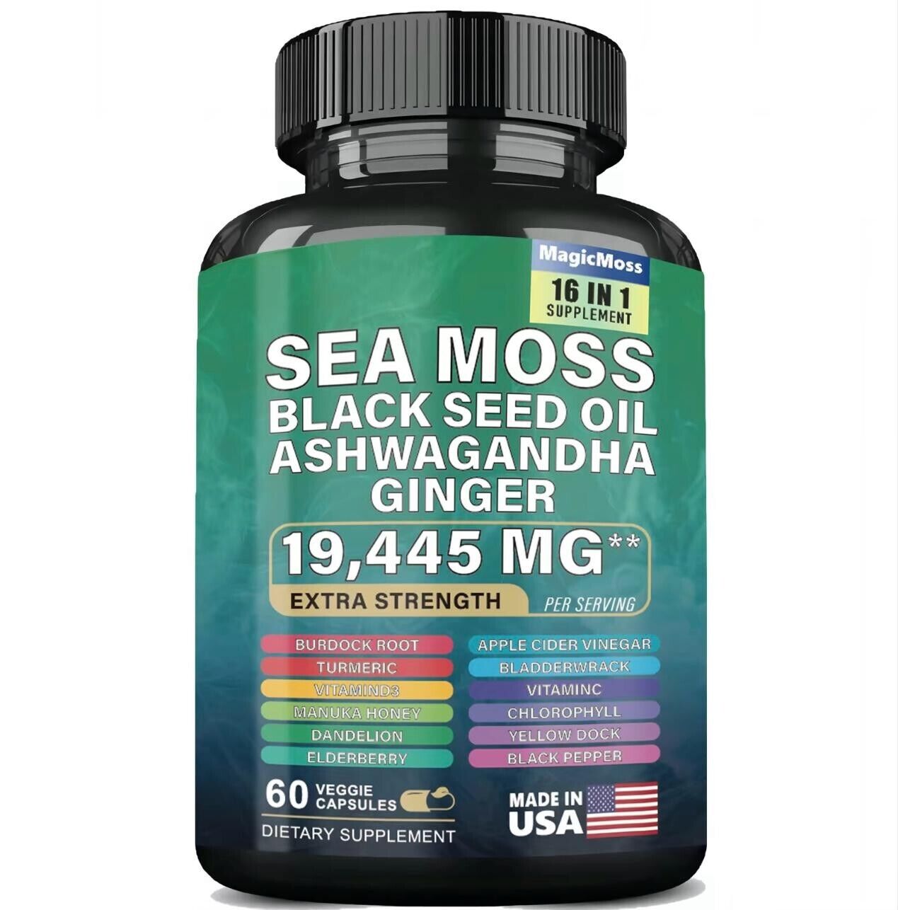 Sea Moss 7000mg Black Seed Oil 4000mg Ashwagandha 60 Veggie Capsules ✅
