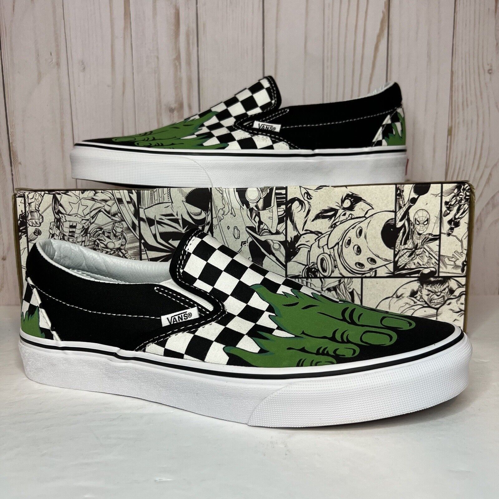 Vans x Marvel Incredible Hulk Checkerboard Slip On Shoes Mens Size 9.5 Worn Once