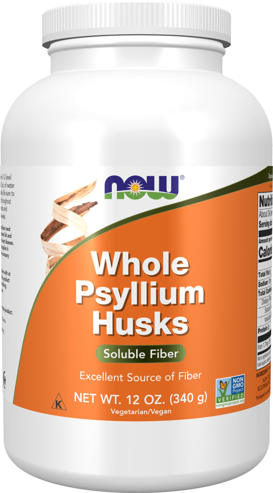 NOW Supplements, Whole Psyllium Husks, Soluble Fiber, 12-Ounce