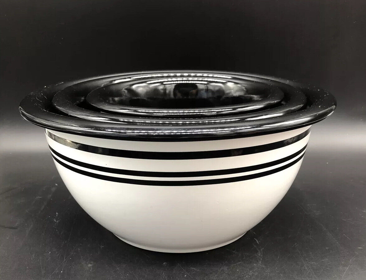 Set of 3 Corelle Coordinates Stoneware Bowls Black & White Stripes