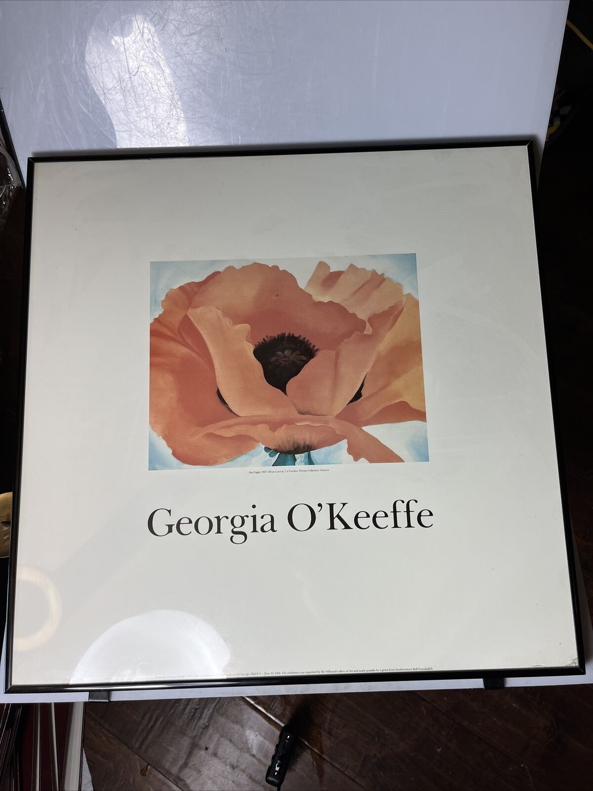 Georgia O\'Keefe Red Poppy Print From Rare Geneva Collection Framed 22 x 22