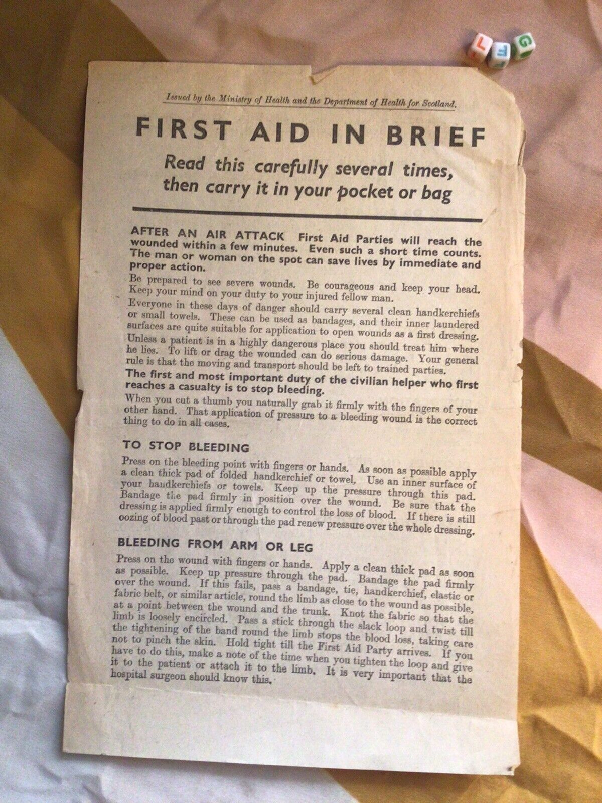 Rare Ww2 Wartime First aid In An Air Raid Pamphlet