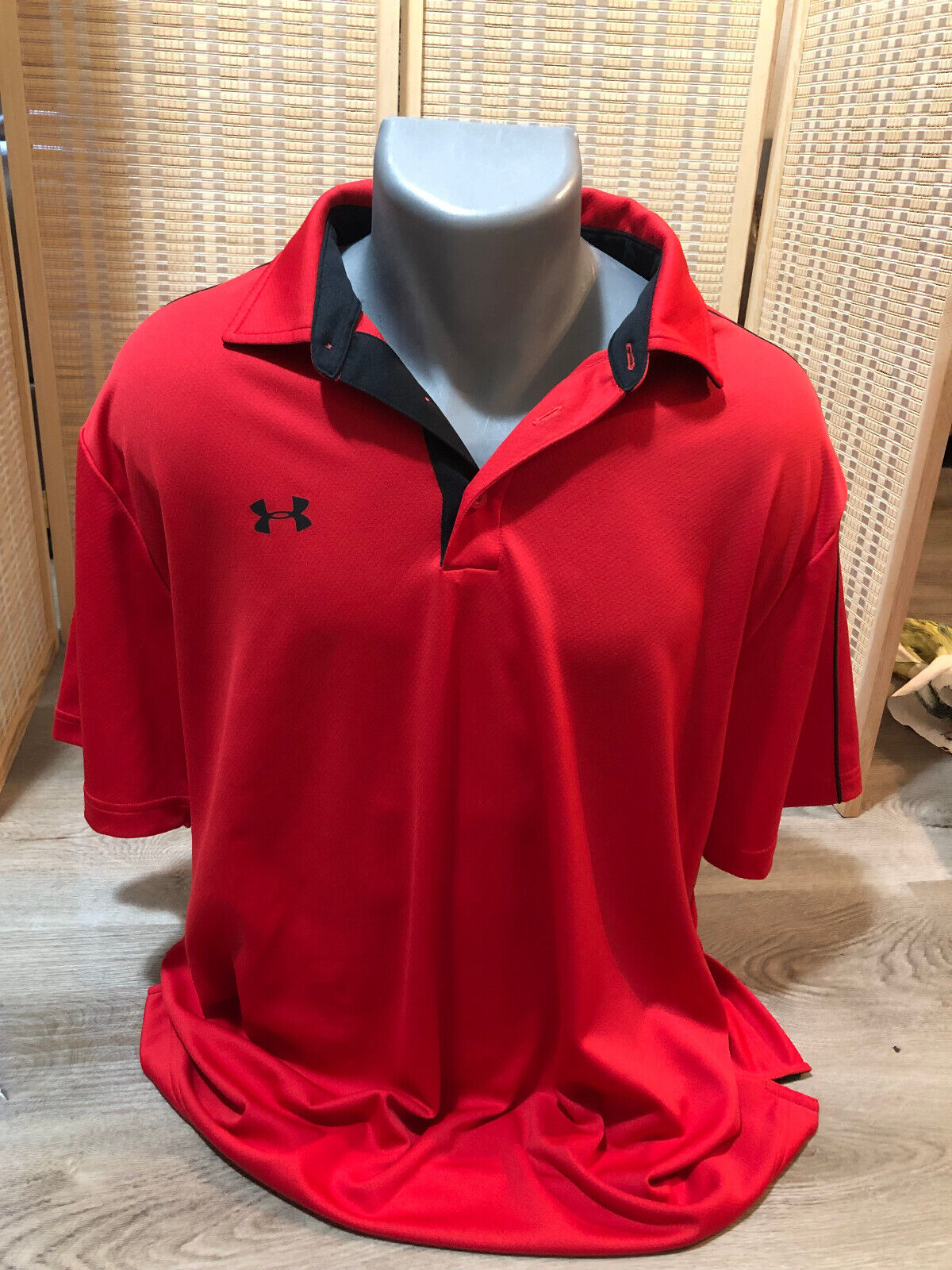 Under Armour Golf Short Sleeve SS Men\'s Polo Shirt Red XL Loose Wells Fargo H2