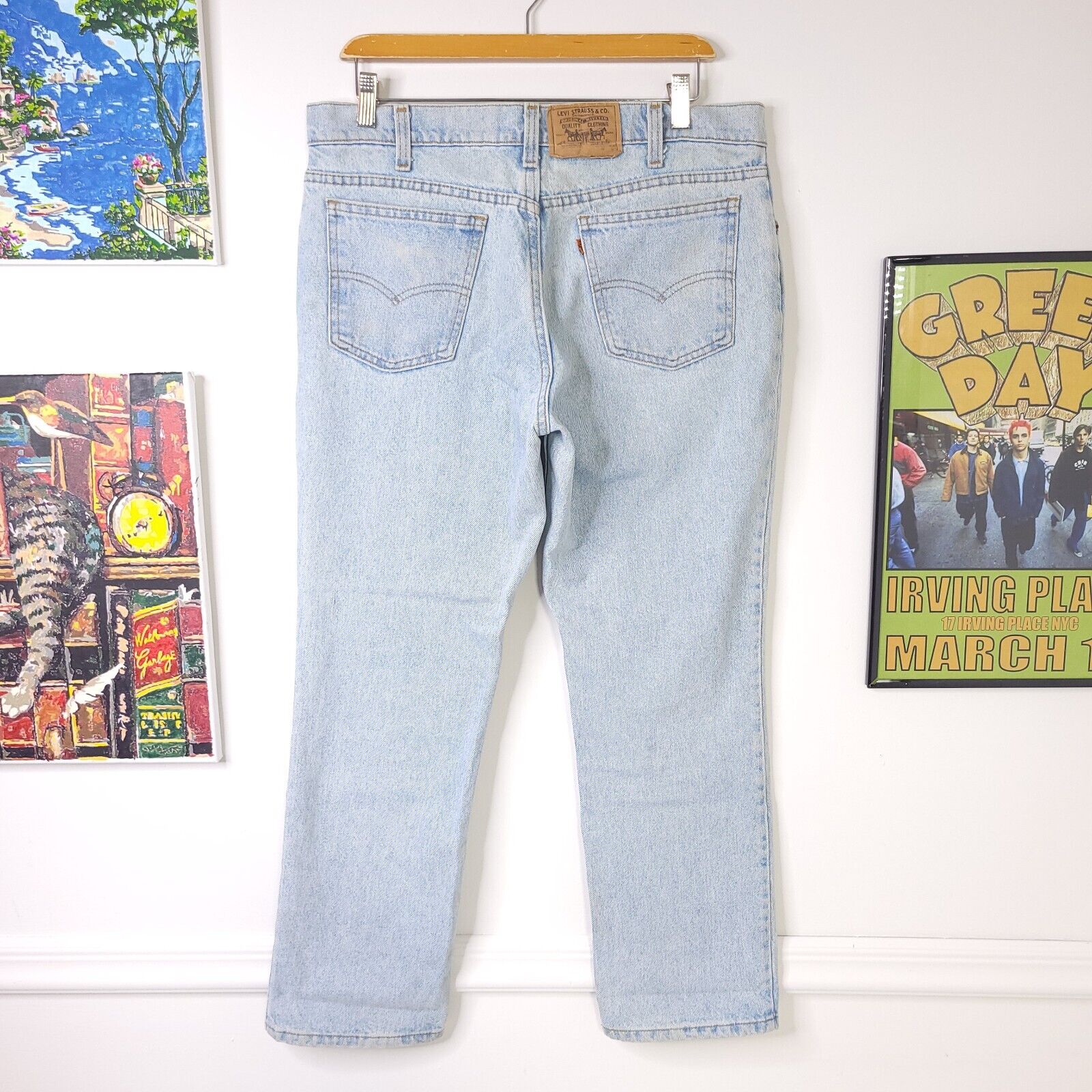 Vintage 80\'s Levi\'s Orange Tab Jeans Husky Size 34x28 Made In USA Light Wash