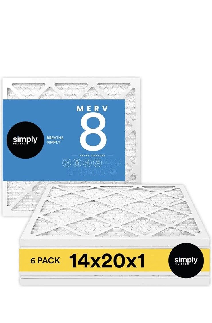 Simply by MervFilters 14x20x1 Air Filter, MERV 8, MPR 600, AC Furnace Filter 6PK
