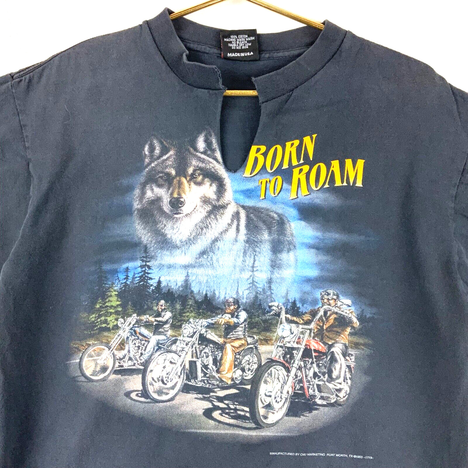 Vintage Born To Roam 3D Emblem T-Shirt Size Large 1993 Black Chopped 90s
