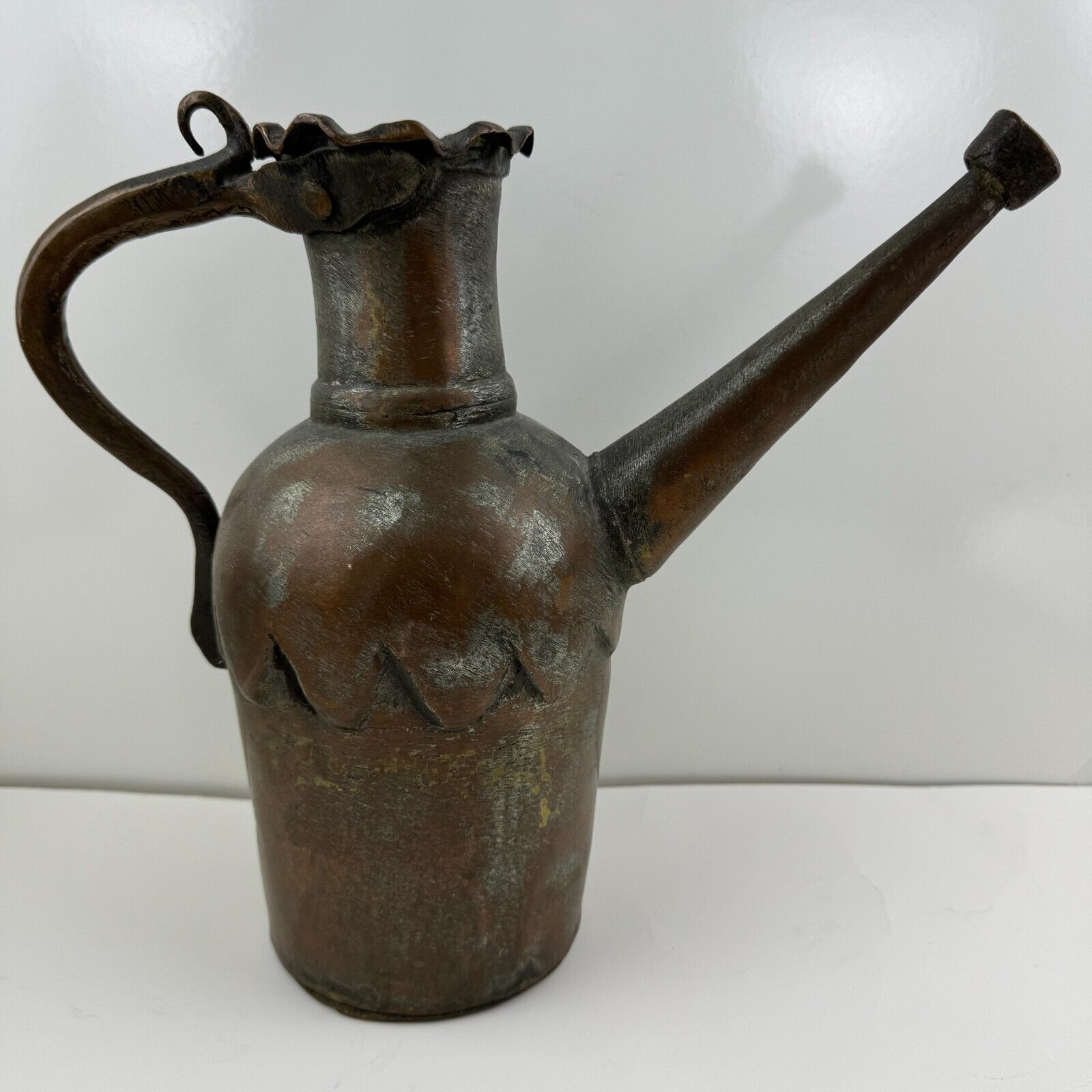 Persian Or Turkish Antique Handmade Copper Ewer With Engraving 11\