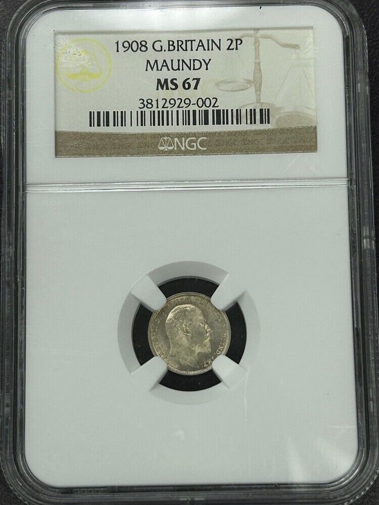 G.BRITAIN 1908 2 PENCE MS67 NGC / MAUNDY / ONLY 2 GRADE HIGHER