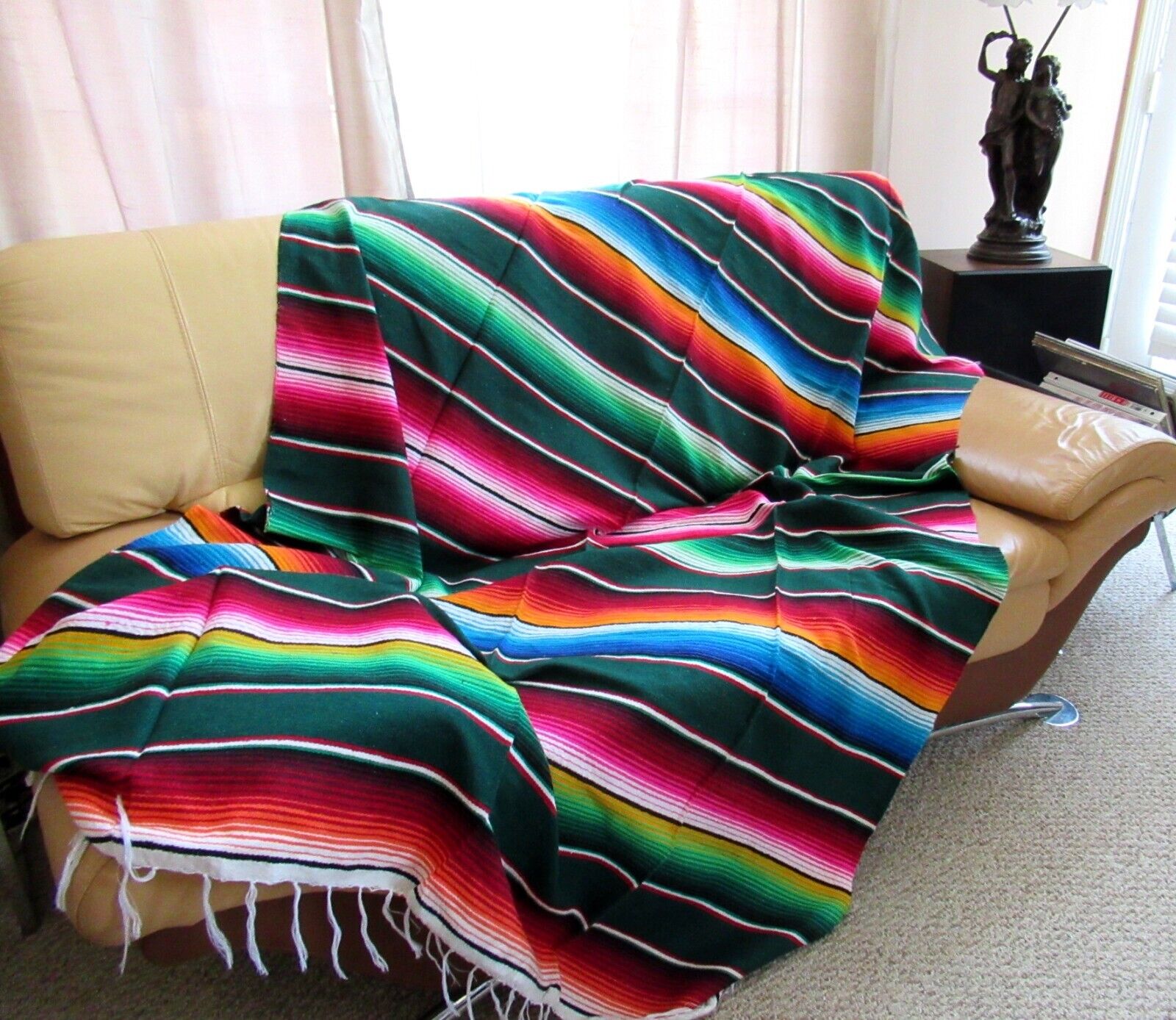 MEXICAN SARAPE SERAPE SALTILLO WOVEN COLORFUL BLANKET 84X59 XLARGE- FROM MEXICO