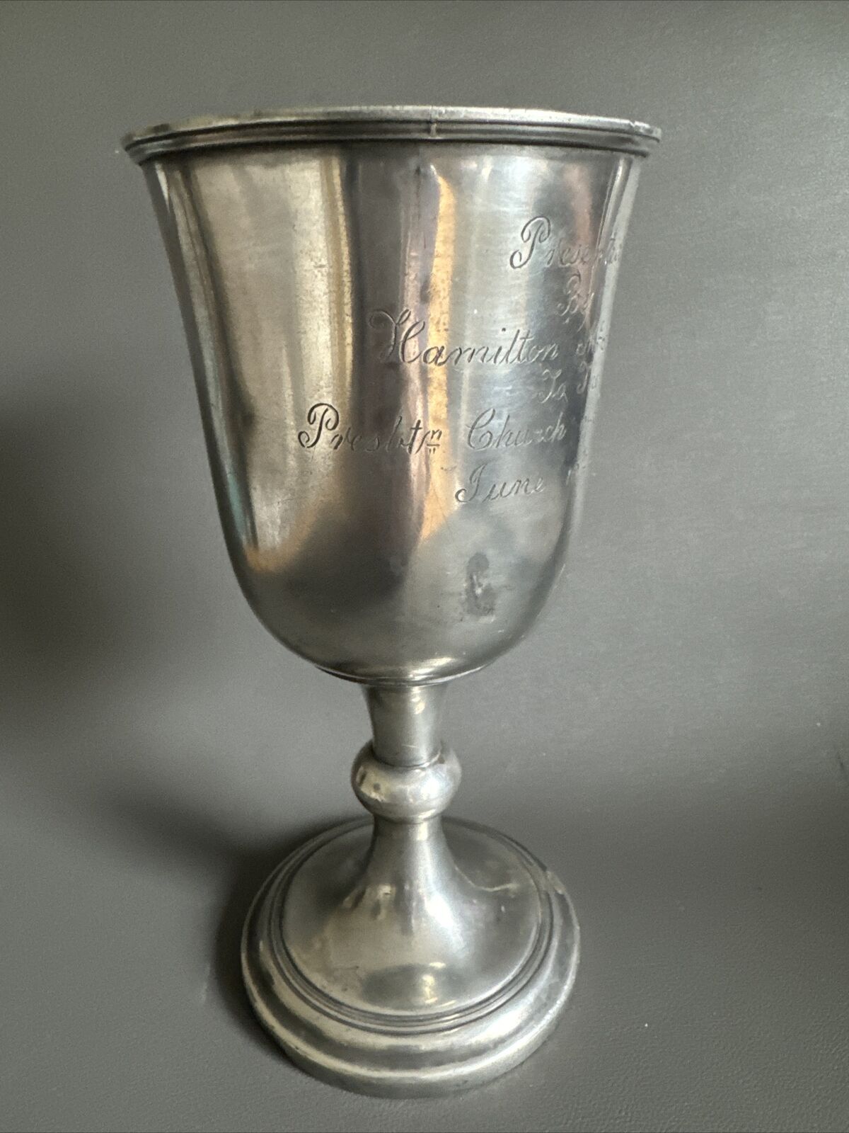 19th C. JAMES DIXON & SONS PEWTER CUP, SURREY RIFLES TROPHY, DATED 1842 engraved