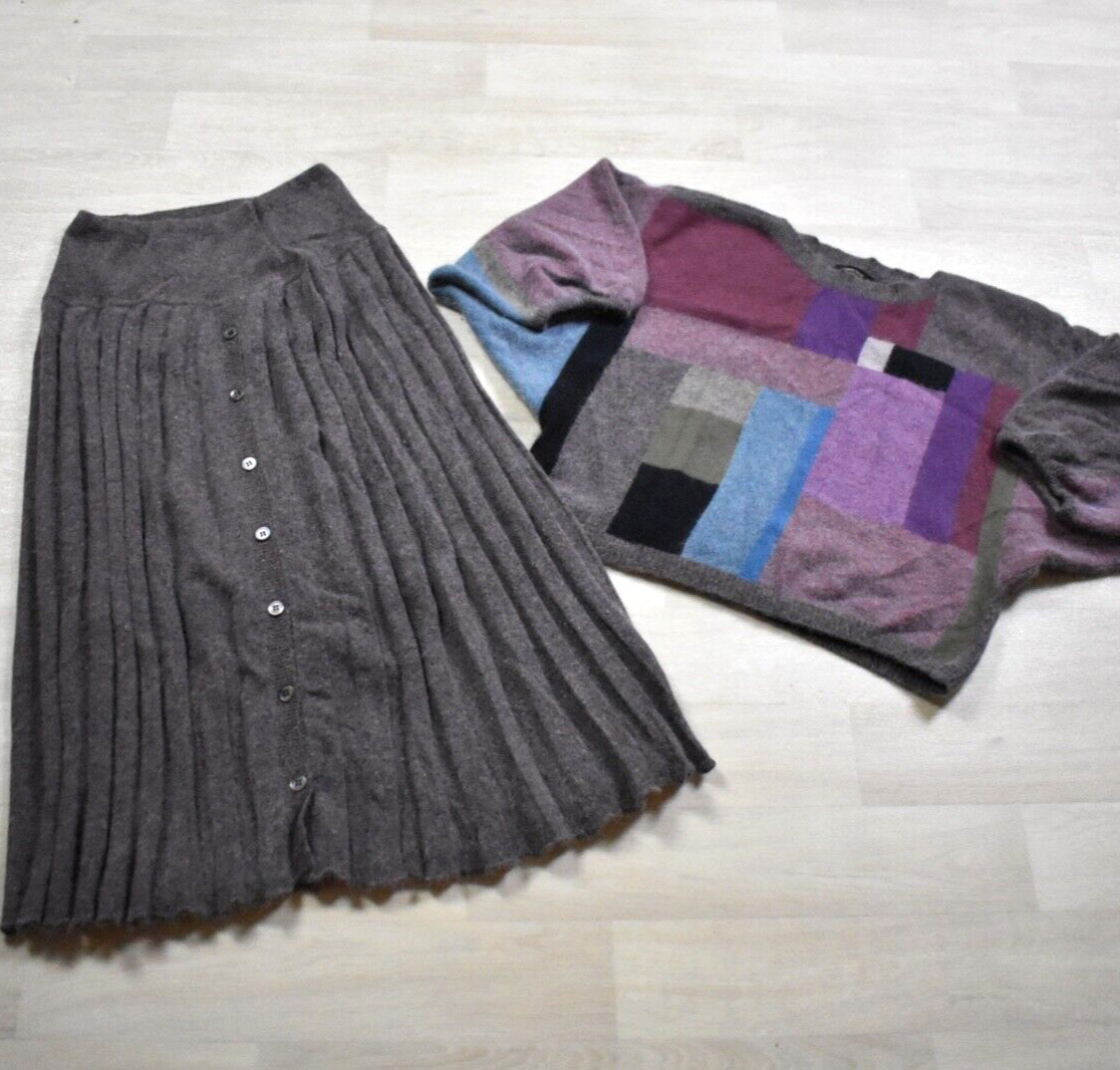 80s Jeanne Pierre Sweater Skirt Set Lamswool Angora Size Small VTG