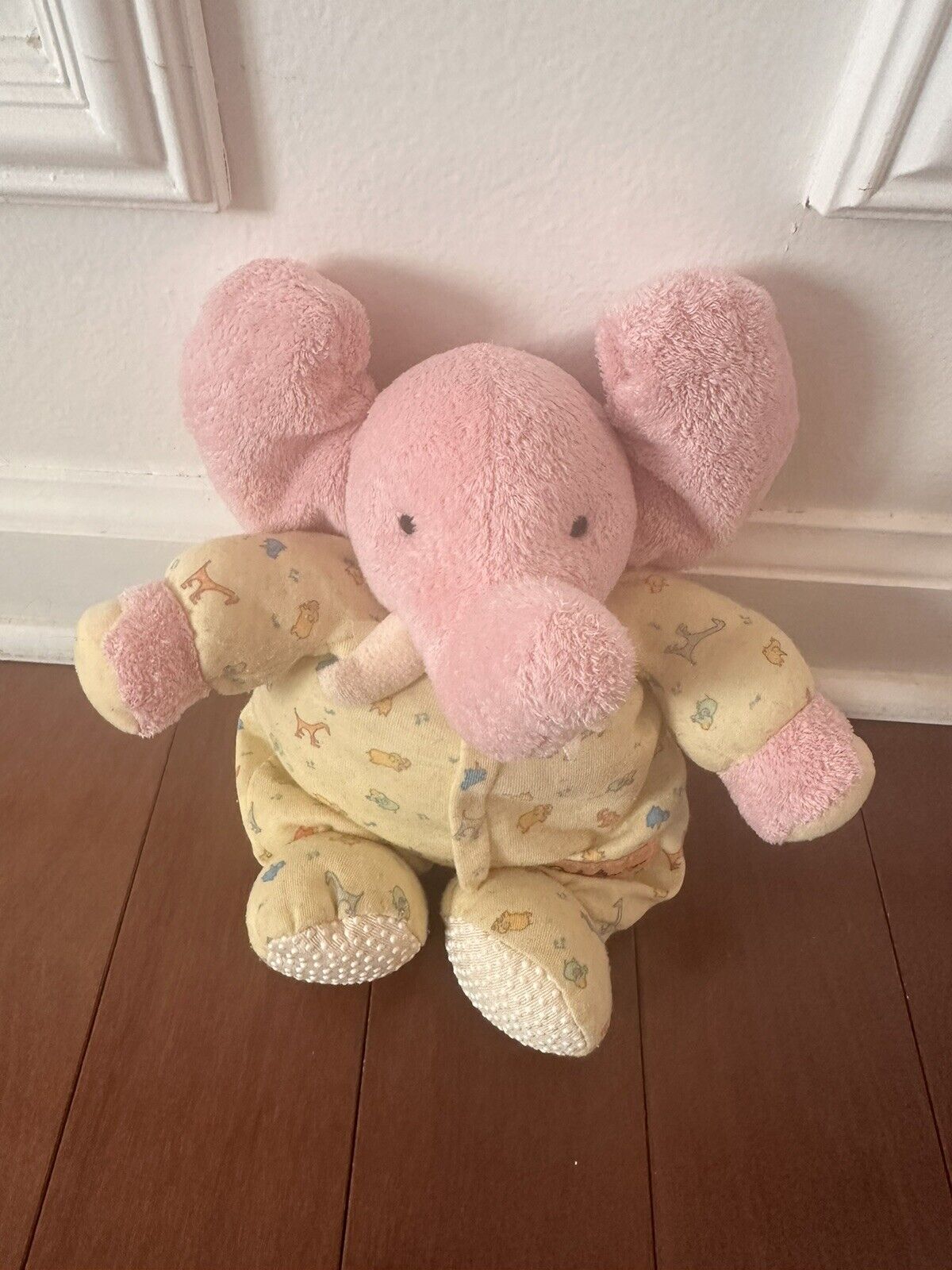 Carter\'s John Lennon Elephant Pink Plush Rattle Wearing PJ\'s RARE Vintage
